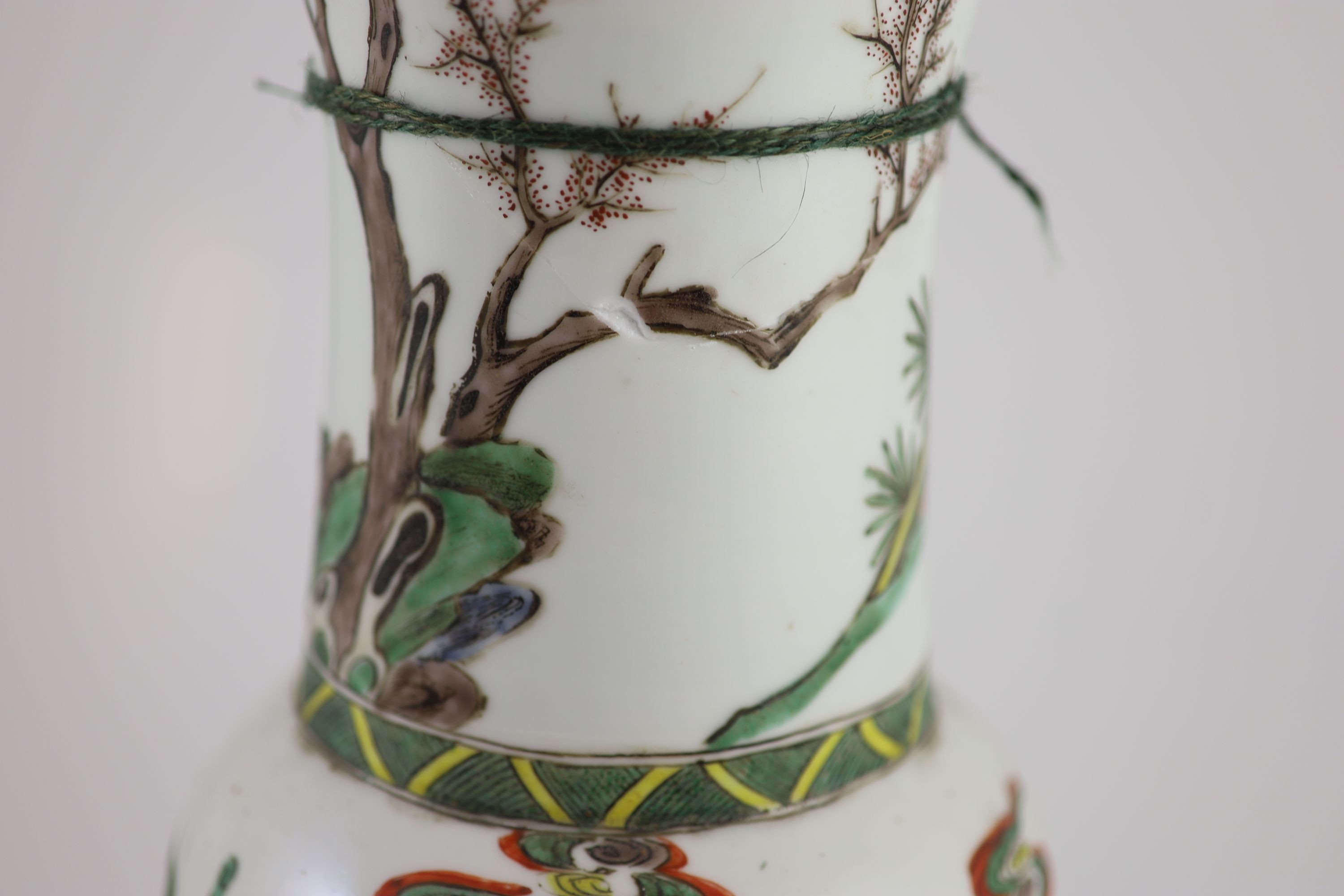 A Chinese famille rose yen-yen vase, Yongzheng period (1723-35), 40.5 cm high, damage and reduced neck